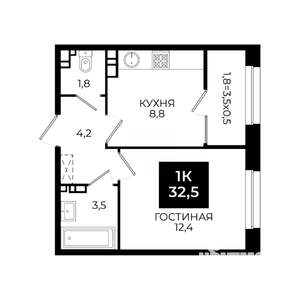 1-к квартира, вторичка, 33м2, 11/24 этаж