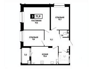 3-к квартира, вторичка, 72м2, 11/24 этаж