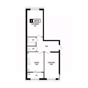 2-к квартира, вторичка, 67м2, 2/20 этаж