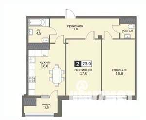 2-к квартира, вторичка, 73м2, 12/12 этаж