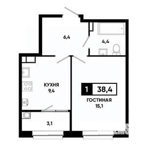 1-к квартира, вторичка, 38м2, 9/19 этаж