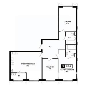 3-к квартира, вторичка, 98м2, 19/21 этаж