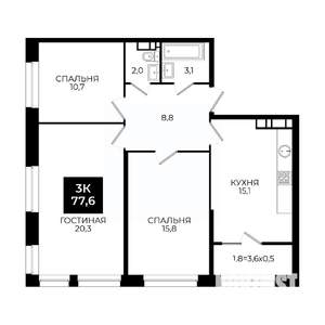 3-к квартира, вторичка, 78м2, 14/24 этаж