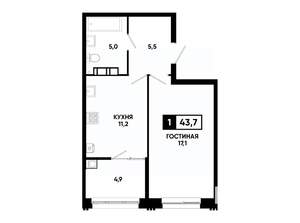 1-к квартира, вторичка, 44м2, 5/24 этаж