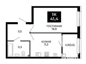 1-к квартира, вторичка, 41м2, 17/24 этаж