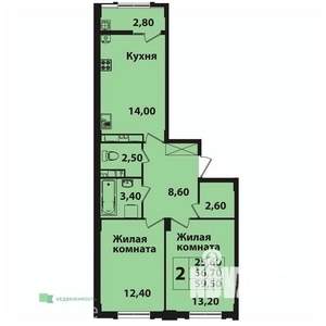 2-к квартира, вторичка, 60м2, 6/13 этаж