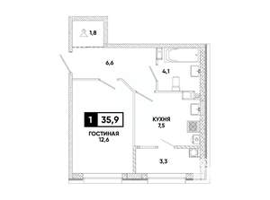 1-к квартира, вторичка, 36м2, 11/12 этаж