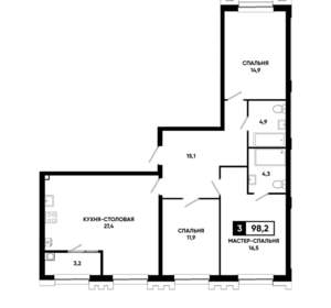 3-к квартира, строящийся дом, 98м2, 2/21 этаж