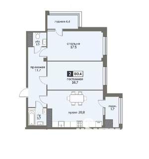 2-к квартира, строящийся дом, 80м2, 12/12 этаж