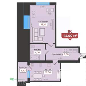 1-к квартира, вторичка, 45м2, 1/6 этаж