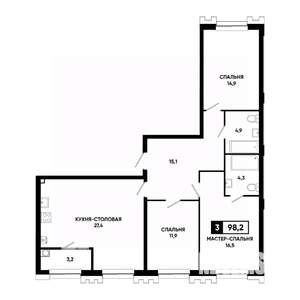 3-к квартира, вторичка, 98м2, 2/21 этаж