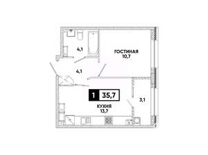 1-к квартира, вторичка, 36м2, 12/16 этаж
