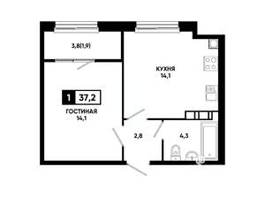 1-к квартира, вторичка, 37м2, 10/14 этаж