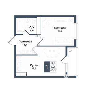 1-к квартира, вторичка, 41м2, 2/20 этаж