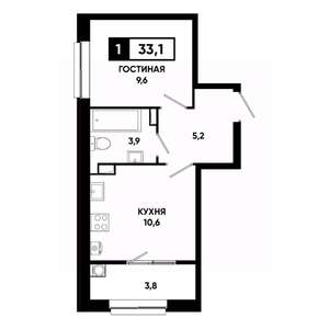 1-к квартира, строящийся дом, 33м2, 9/19 этаж