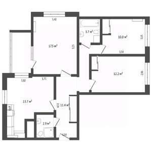 3-к квартира, вторичка, 78м2, 4/13 этаж