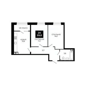 2-к квартира, вторичка, 59м2, 3/24 этаж
