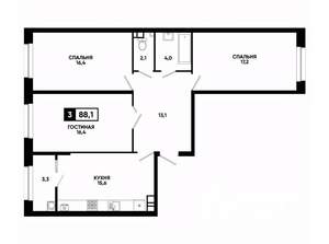 3-к квартира, вторичка, 88м2, 7/16 этаж