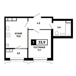 1-к квартира, вторичка, 34м2, 13/21 этаж