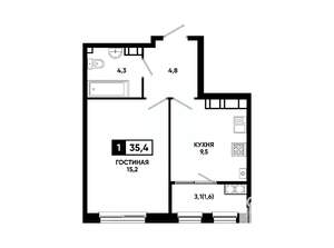1-к квартира, вторичка, 35м2, 22/24 этаж