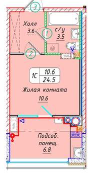 Студия квартира, вторичка, 25м2, 22/21 этаж