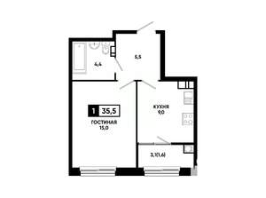 1-к квартира, вторичка, 36м2, 4/14 этаж