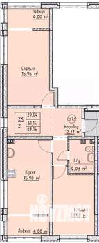 2-к квартира, строящийся дом, 69м2, 2/19 этаж