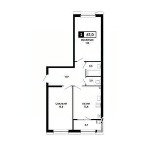 2-к квартира, вторичка, 67м2, 2/20 этаж