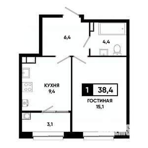 1-к квартира, строящийся дом, 38м2, 11/19 этаж