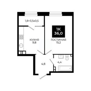 1-к квартира, вторичка, 36м2, 11/24 этаж
