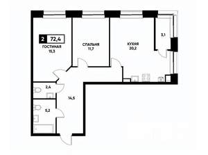 2-к квартира, вторичка, 72м2, 2/22 этаж