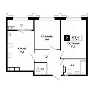 2-к квартира, строящийся дом, 58м2, 15/21 этаж