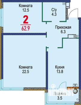2-к квартира, строящийся дом, 63м2, 13/16 этаж