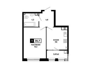 1-к квартира, вторичка, 36м2, 3/24 этаж
