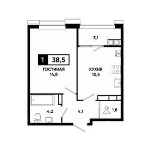 1-к квартира, вторичка, 39м2, 20/20 этаж