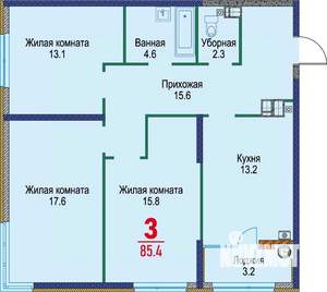 3-к квартира, строящийся дом, 85м2, 22/22 этаж