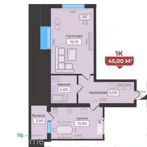 1-к квартира, вторичка, 45м2, 1/6 этаж