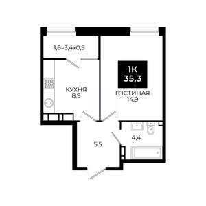 1-к квартира, вторичка, 35м2, 23/24 этаж