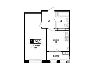 1-к квартира, вторичка, 40м2, 14/24 этаж