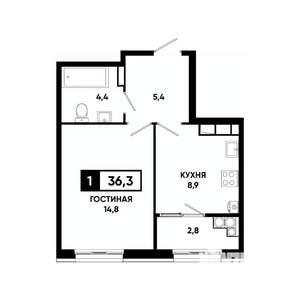 1-к квартира, вторичка, 36м2, 16/18 этаж