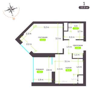 1-к квартира, вторичка, 34м2, 13/19 этаж
