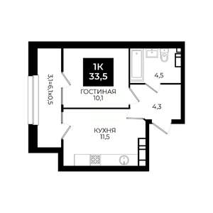 1-к квартира, вторичка, 34м2, 24/24 этаж