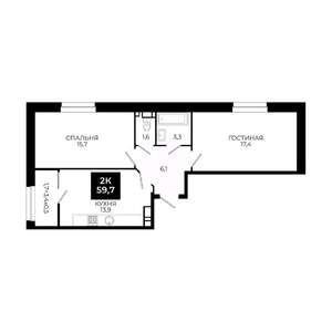 2-к квартира, вторичка, 60м2, 18/24 этаж