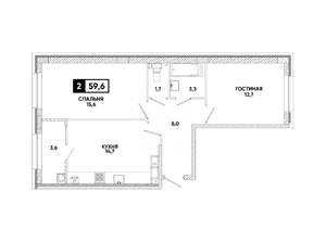2-к квартира, вторичка, 60м2, 12/12 этаж
