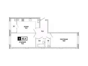 2-к квартира, вторичка, 62м2, 10/16 этаж