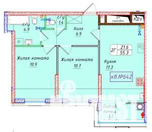2-к квартира, вторичка, 55м2, 2/22 этаж