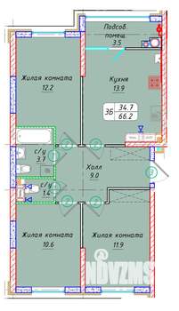 3-к квартира, вторичка, 66м2, 19/22 этаж