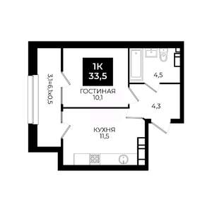 1-к квартира, вторичка, 34м2, 22/24 этаж