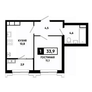 1-к квартира, вторичка, 34м2, 14/21 этаж