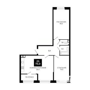 1-к квартира, вторичка, 75м2, 12/24 этаж